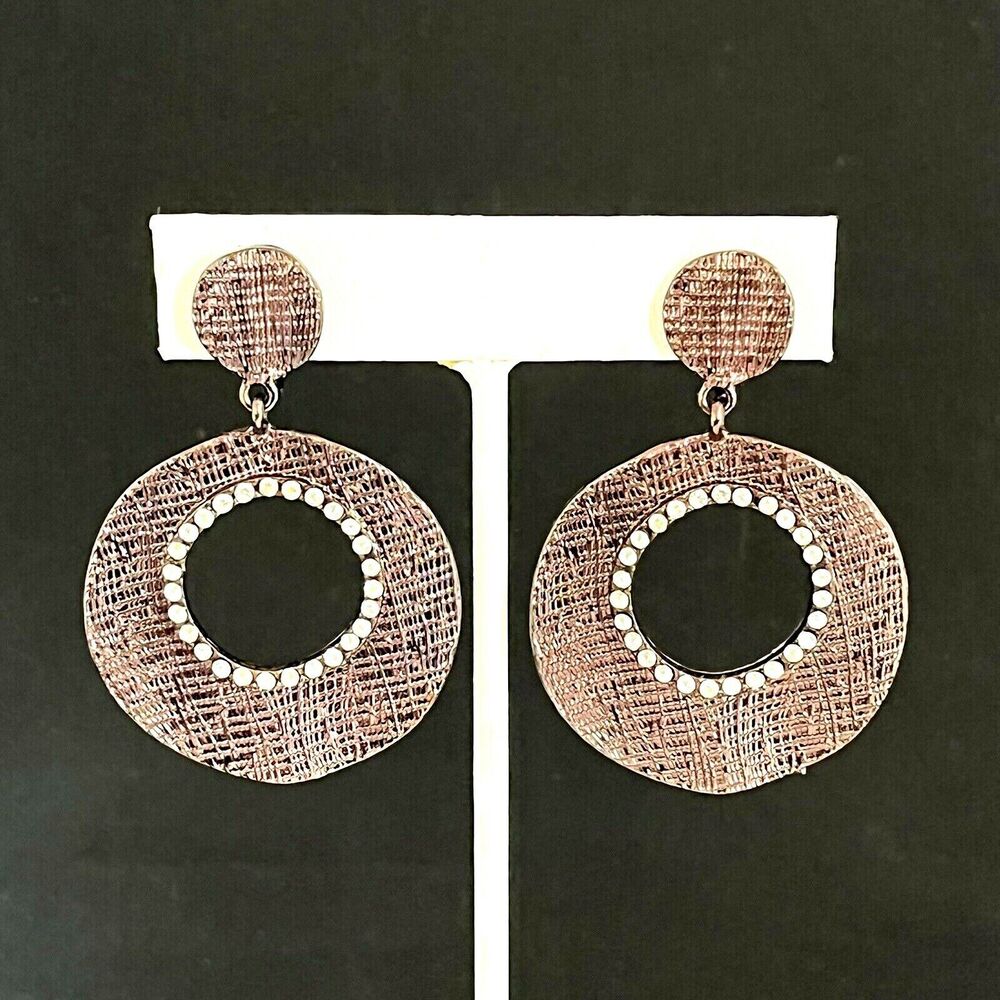 Vintage 1980s Catherine Stein Earrings Clear Crystal Accents Clip On 6H